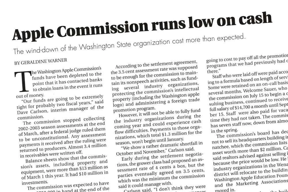 2003: Apple Commission runs low on cash 2003.10-pg-6-wa-apple-comm-runs-low-on-cash-feat