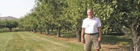 When WSU established its Tree Fruit Research and Extension Center in Wenatchee almost 60 years ago, it was in a fruit- growing area. Urban encroachment has forced the center to relocate its research orchards. Jay Brunner is shown at the original orchard a