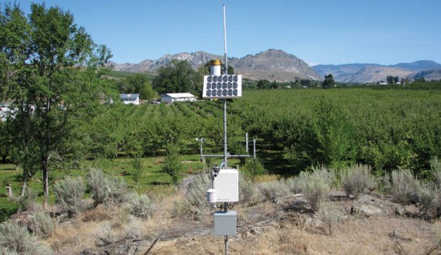 This Washington State University weather station in Tonasket is part of the AgWeatherNet service, providing growers  with detailed environmental data.
