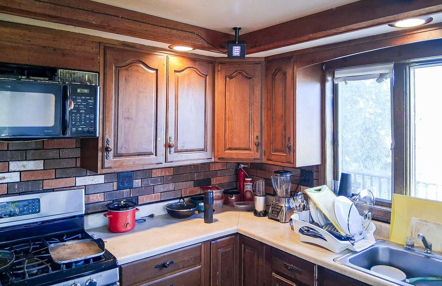 The kitchen in a farmworker housing unit in New York