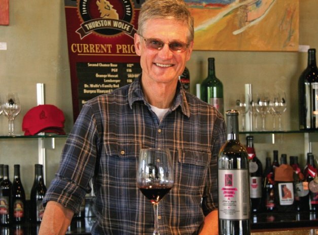 Wade Wolfe in the tasting room of his Thurston Wolfe Winery in Prosser, Washington.
