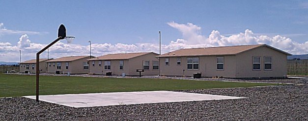 The McDougall & Sons housing camps are made up of manufactured units for 12 people. This camp at Quincy, Washington, has 96 beds.