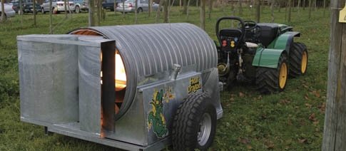 This propane heater was designed to be towed up and down orchard rows.