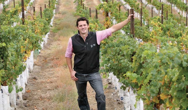 Winemaker Brian Rudin stands in Canvasback’s estate vineyard named Longwinds. The 20-acre block, at 1,100 feet in elevation, is one of the highest vineyards on Red Mountain. <b>(Melissa Hansen/Good Fruit Grower)</b>