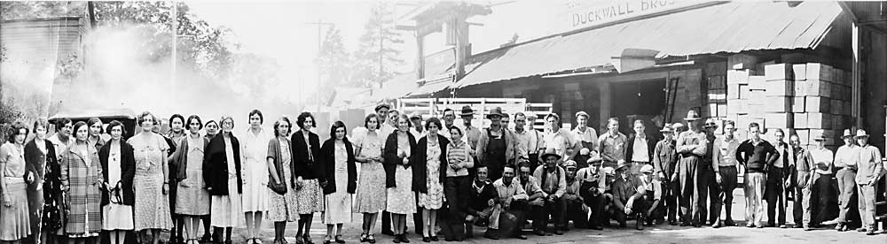 A portrait of the 1930s Duckwall Bros. staff outside the Hood River, Oregon, packing  facility. <b>(Courtesy Duckwall Fruit)</b>