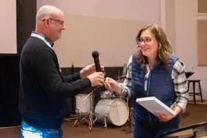 Yakima Valley farmer Chelsea Durfey Campbell, right, accepts the Lloyd H. Porter Grower of the Year Award