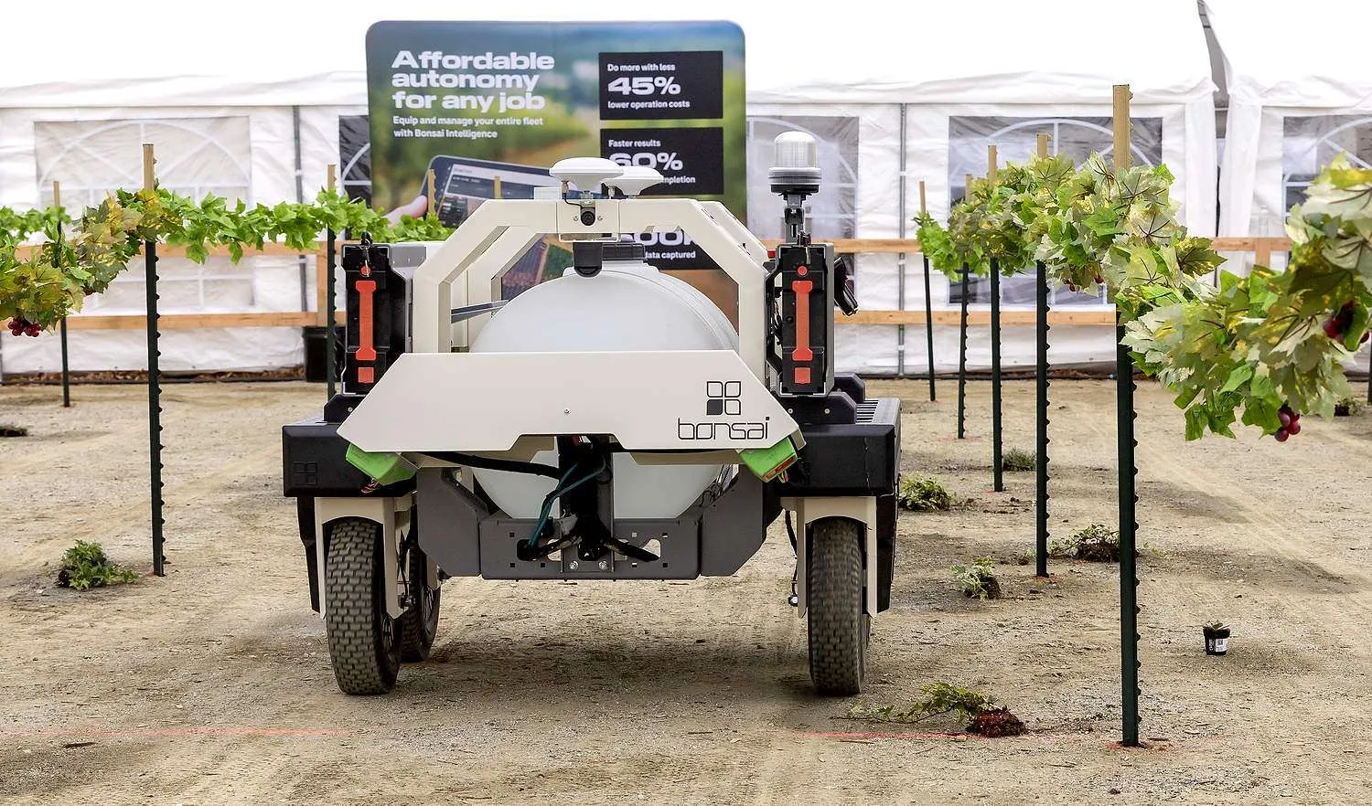 The role for robots in agriculture An autonomous platform from Bonsai Robotics, which acquired farm-ng in 2025, mounted with a WEED-IT smart sprayer for a demonstration in February during the World Ag Expo in Tulare, California. (Kate Prengaman/Good Fruit Grower)
