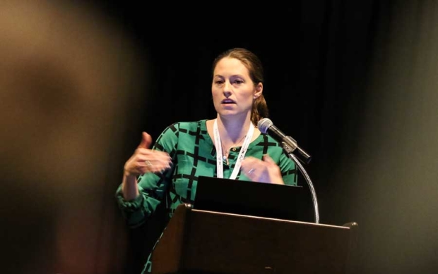 University of Arizona water quality specialist, Dr. Channah Rock, urged growers to understand the water quality on their farms, especially considering the new FSMA regulations at the 2015 WSTFA hort show. <b>(TJ Mullinax/Good Fruit Grower)</b>