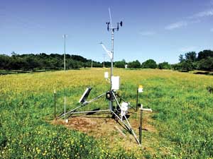 Each Enviro-weather station has a standard set of 12 sensors to make a variety of measurements, including maximum, minimum and current air temperature; soil temperature at 2-inch depth, total precipitation, relative humidity, wind, solar intensity and leaf wetness. <b>(Courtesy of Enviro-weather)</b>