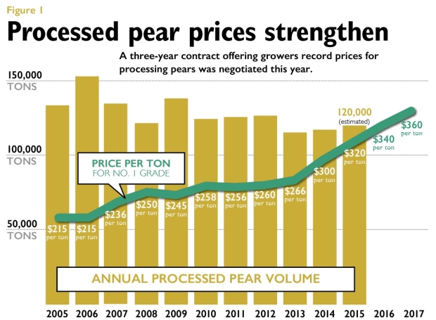 A three-year contract offering growers record prices for processing pears was negotiated this year. Source: Washington-Oregon Canning Pear Association. <b>(Jared Johnson/Good Fruit Grower)</b>
