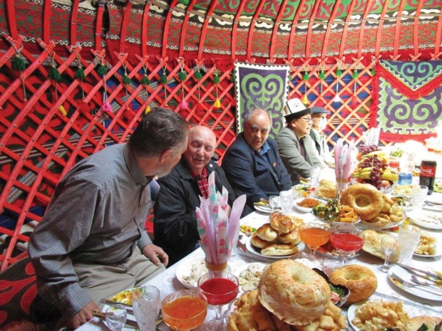 The Washington State delegation was invited to dine in a yurt in Kyrgystan. Pictured are (from left) Jim Koempel, Randy Smith, Doug England, Governor of Issyk-Kul Emilbek Kaptagaev, and Ron Skagen. <b>(Courtesy Randy Smith)</b>