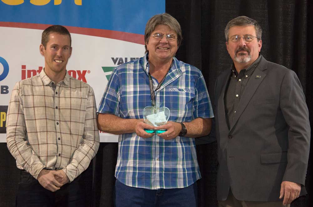 Dan Griffith is honored with the Silver Apple award during the Washington State Tree Fruit Association 113th Annual Meeting on December 5, 2017. <b>(TJ Mullinax/Good Fruit Grower)</b>