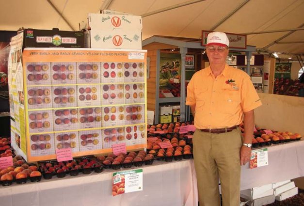 The New Jersey Peach Festival has been held in July for the past 25 years, at which peach varieties can be tasted and discussed. “We usually have about 20,000 to 30,000 people attend,” said Jerry Frecon, showing the variety display. 