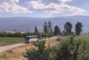 The view of the Summerland Research and Development Center, (left) and Okanagan River Valley on July 23, 2018 during the IFTA Summer Tour. (TJ Mullinax/Good Fruit Grower)
