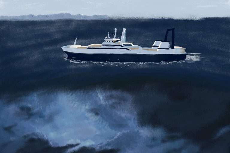 Alaskan commercial fishing and processing vessel illustration