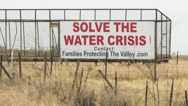 One of several billboards dot California's Central Valley in April 2015, from agriculture groups trying to increase public awareness of the severe drought hitting the state. <b>(TJ Mullinax/Good Fruit Grower)</b>