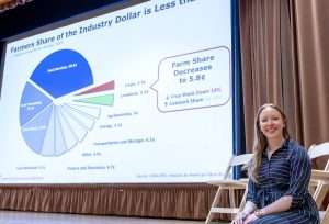 Farmers have it tough across the country, American Farm Bureau Federation economist Faith Parum told fruit growers in April at an Oregon State University symposium in The Dalles. Across all commodities, farmers receive less than 6 cents of every dollar spent on food in the United States. (Ross Courtney/Good Fruit Grower)