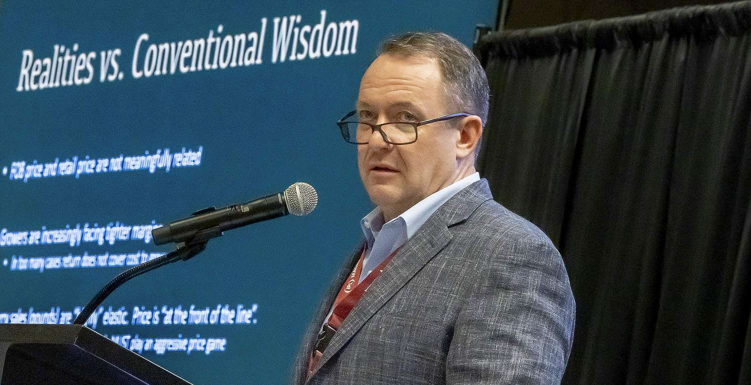 Searching for a sweet spot in the cherry industry Retail analyst Adam Brohimer says cherries are not as price sensitive as many believe, and there is room to raise prices to improve returns to growers. Brohimer spoke at the 83rd Annual Cherry Institute at the Yakima Convention Center in Yakima, Washington, in January. (TJ Mullinax/Good Fruit Grower)