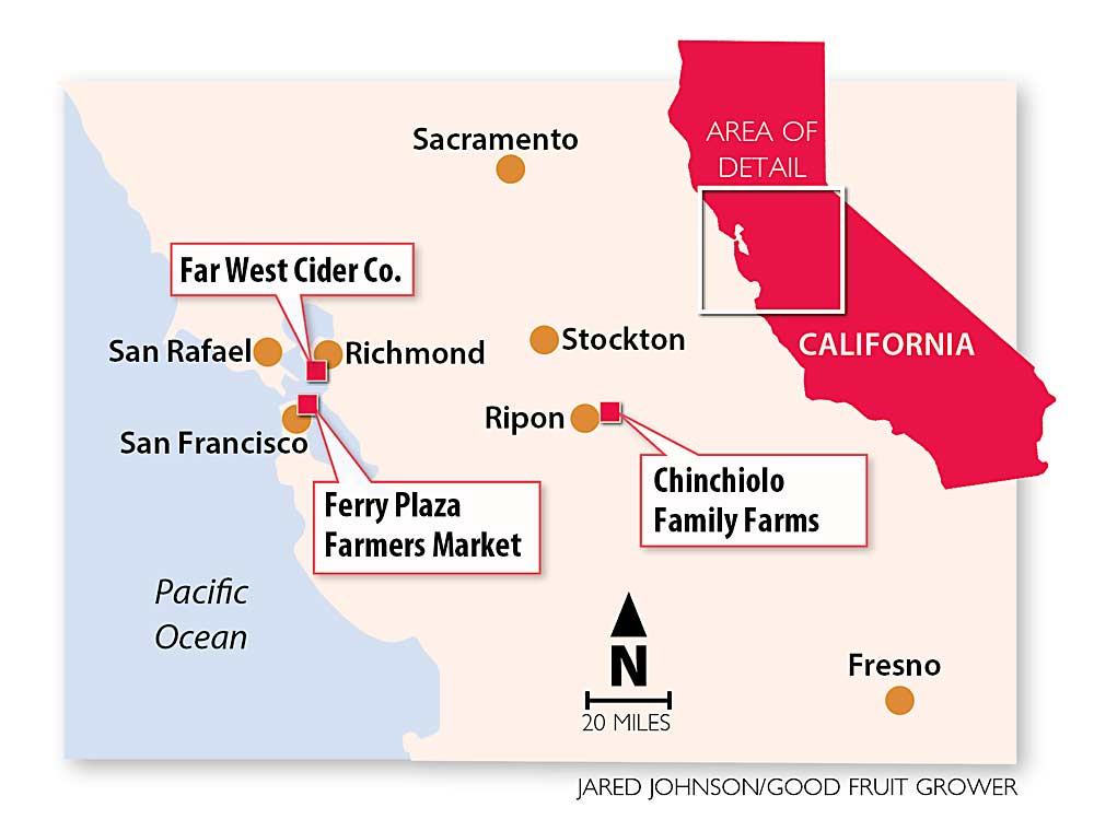 A map of Chinchiolo Family Farms' diversified operations in California. (Jared Johnson/Good Fruit Grower)