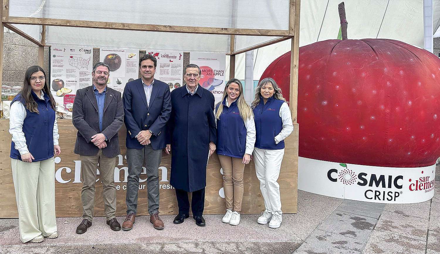 Leaders from Chilean fruit company San Clemente promote Cosmic Crisp apples during a celebration in Chile
