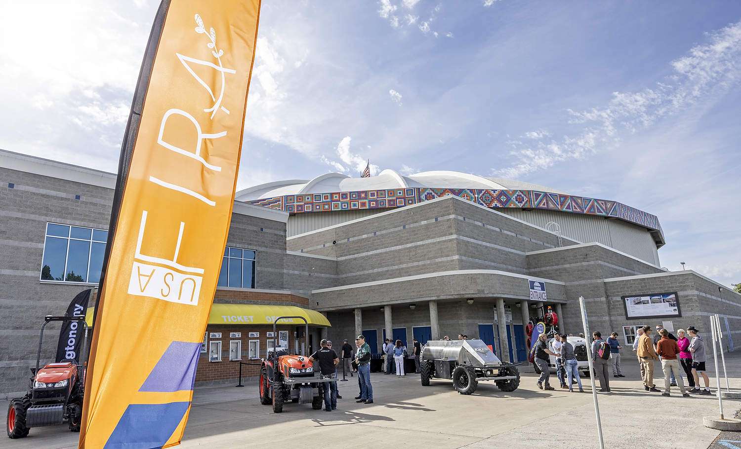 State Fair Park in Yakima, Washington, will host the FIRA USA ag tech conference and trade show in October. A press conference on May 12 included a snapshot of the autonomous solutions that will be featured in the fall, including autonomous tractors and sprayers. (TJ Mullinax/Good Fruit Grower)