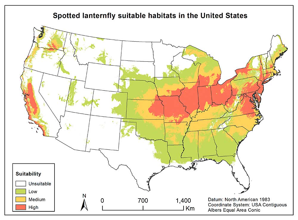 Spotted Lantern Fly Distribution Map