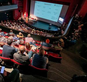 A session gets underway in the auditorium of the Washington State Tree Fruit Association Annual Meeting in 2019 at the Wenatchee Convention Center. The conference, often called the Hort Show, returns to Wenatchee Dec. 5–7. (TJ Mullinax/Good Fruit Grower)