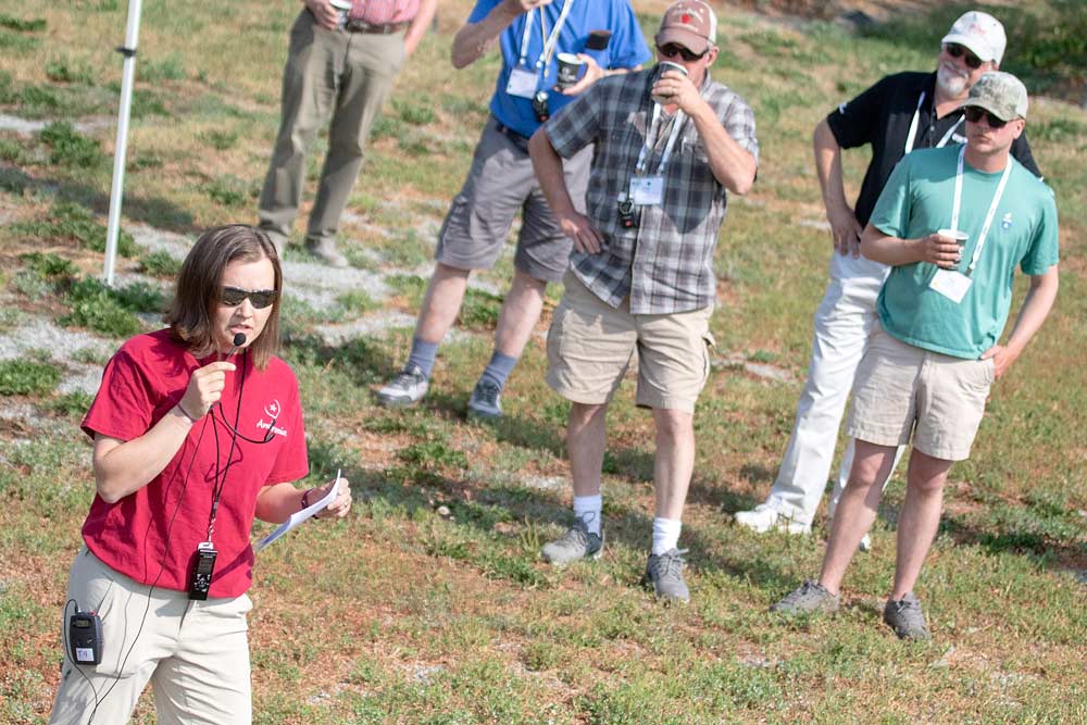 Madeleine van Roechoudt, president of Dorenberg Orchards in Lake Country, British Columbia, leads a tour of her farm in July during the 2018 International Fruit Tree Association summer tour. The third-generation company was among the early adopters of the Ambrosia and trellised horticulture. (TJ Mullinax/Good Fruit Grower)