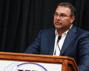 Greg Livengood, Ciatti Co. Global grape broker, leads off the Washington Association of Wine Grape Growers state of the industry session on Wednesday, January 10, 2016 at the Toyota Center in Kennewick, Washington. (TJ Mullinax/Good Fruit Grower)