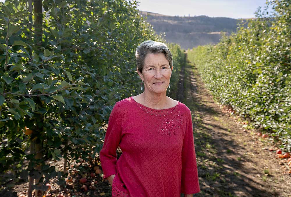 “You can just do your best to project what is coming and try to land on your feet with your knees bent. Give yourself some grace for not having all the answers, and try to stay aligned with the best groups you can.” —Laura Mrachek, 2007 Good Fruit Grower of the Year, in her family’s orchard in Malaga, Washington. (TJ Mullinax/Good Fruit Grower)