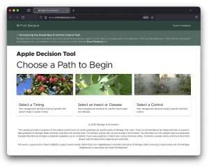 Michigan State University’s mifruitdecision.com, a new website where growers can access pesticide timing and efficacy data. Apples are the only fruit crop on the website so far, but researchers plan to add more crops. (Courtesy Michigan State University)