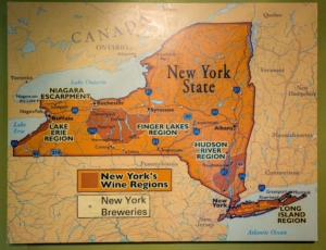 A map showing several of New York's wine regions at the New York Wine and Culinary Center in Canandaigua, New York. <b>(TJ Mullinax/Good Fruit Grower)</b>