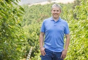 Omeg stands in one of his blocks of cherries — he owns 330 acres in the northern Oregon hills east of the Cascade Mountains. (TJ Mullinax/Good Fruit Grower)