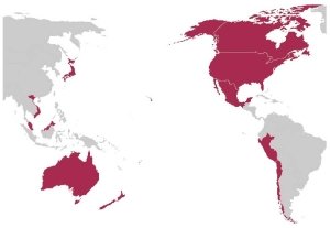 In addition to the United States, the Trans-Pacific Partnership includes Australia, Brunei Darussalam, Canada, Chile, Japan, Malaysia, Mexico, New Zealand, Peru, Singapore, and Vietnam. (Jared Johnson/Good Fruit Grower illustration)