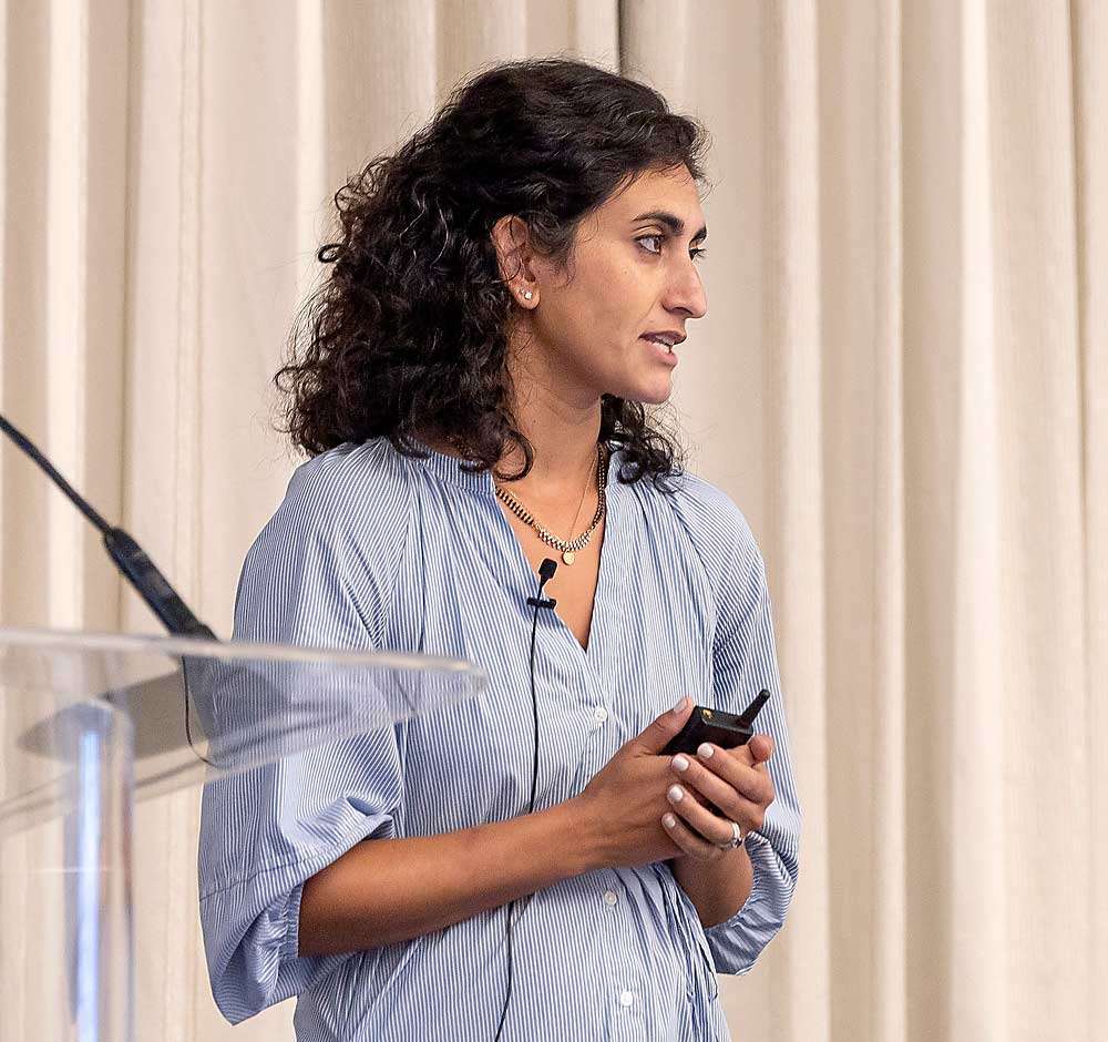 Kruti Ravaliya, consumer safety officer with the U.S. Food and Drug Administration, discusses federal water rules for produce safety during the U.S. Apple Association’s Outlook conference in Chicago in August.(Matt Milkovich/Good Fruit Grower)