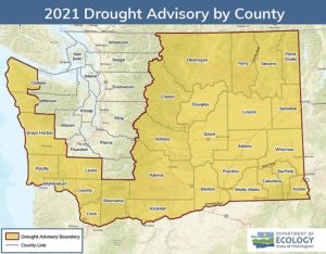 A map of the Washington counties where the state is warning of abnormally dry conditions expected for the growing season. (Courtesy Washington State Department of Ecology)