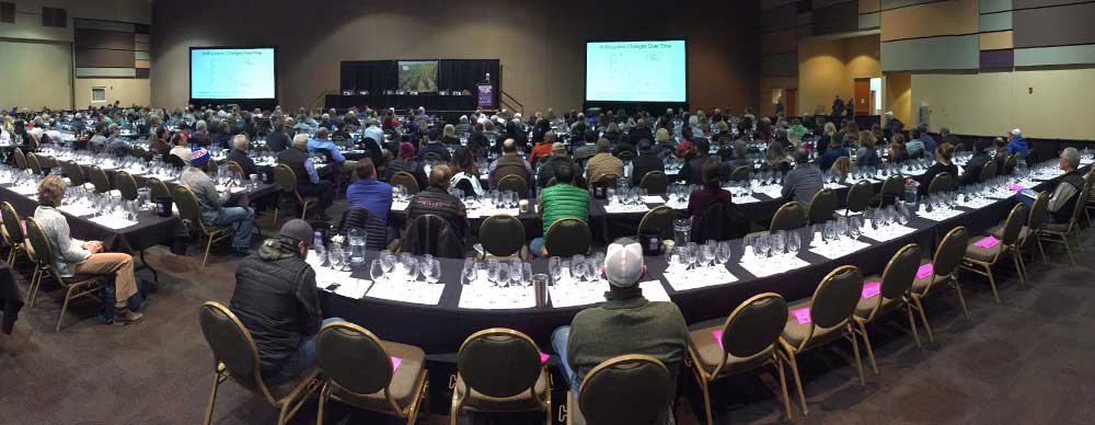 Speakers address Washington Winegrower attendees during the morning sessions covering the state’s climate and geology on Feb. 9, 2017. <b>(TJ Mullinax/Good Fruit Grower)</b>