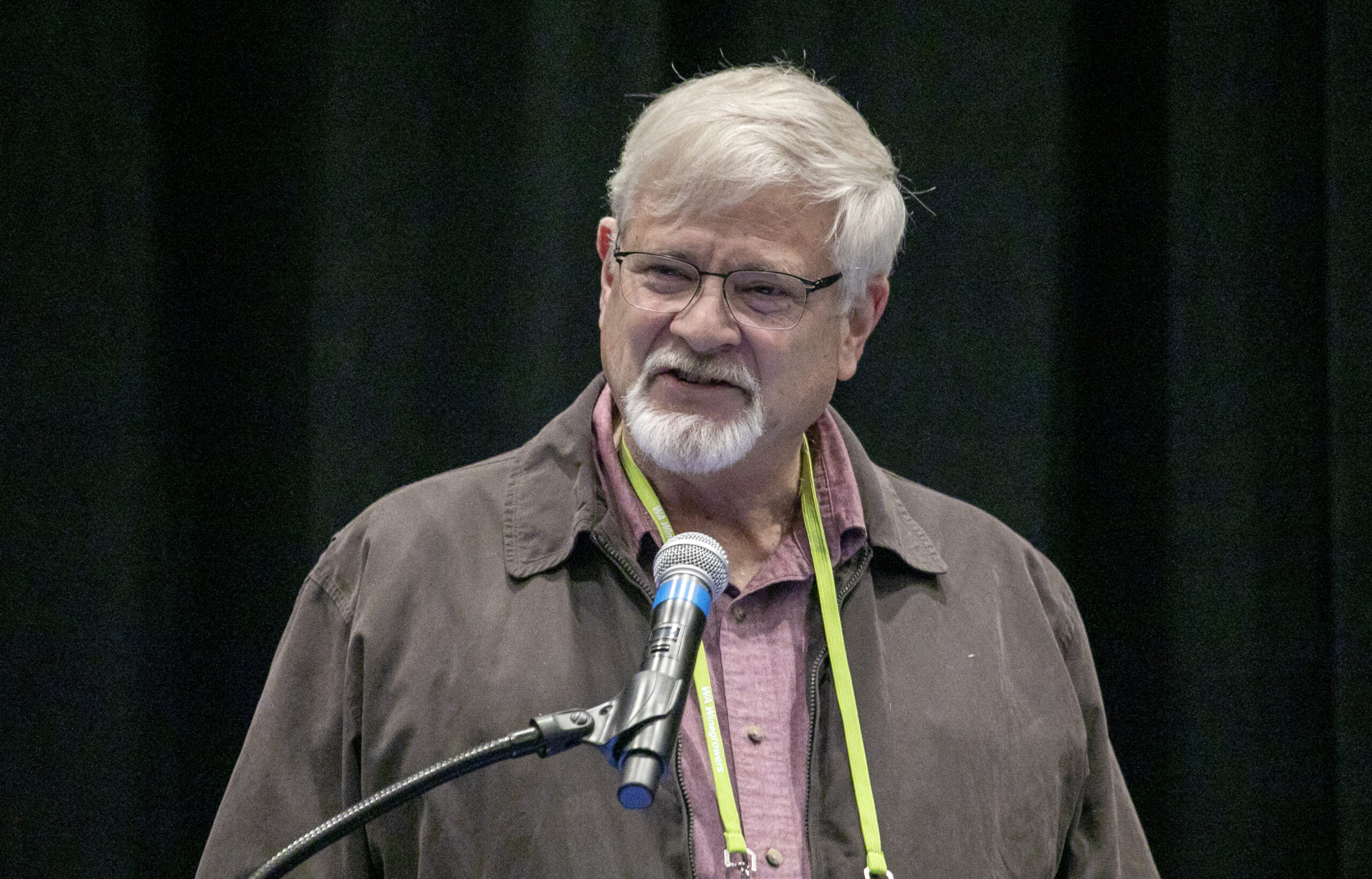 Rob Griffin, founder of Barnard Griffin Winery, accepts the Grand Vin Award at WineVit, the convention organized by Washington Winegrowers Association on Feb. 10 in Kennewick, Washington. (TJ Mullinax/Good Fruit Grower)