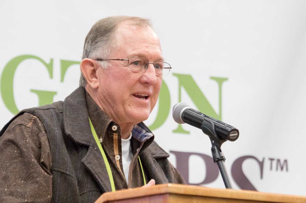 Mike Andrews was presented with the Grower of the Year Award during the 2018 Washington Winegrowers convention luncheon in Kennewick, on February 6, 2018. (TJ Mullinax/Good Fruit Grower)